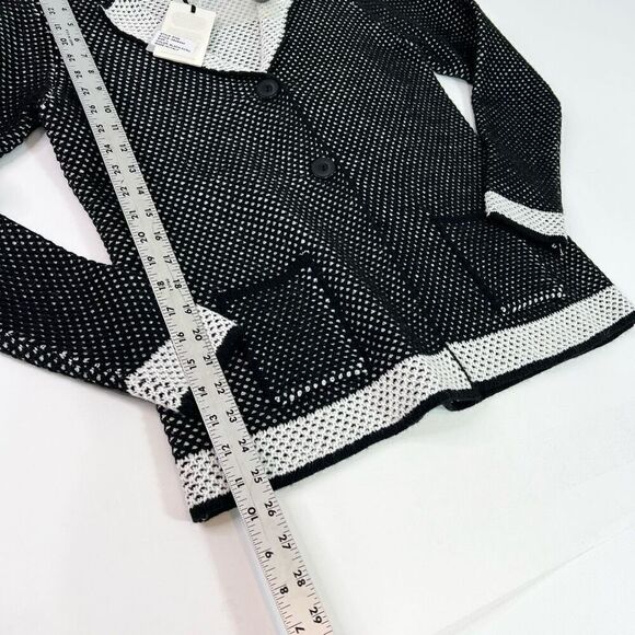 Cocogio Sweater Womens Large Black White Wool Blend Knit Crochet Cardigan new - Picture 5 of 10